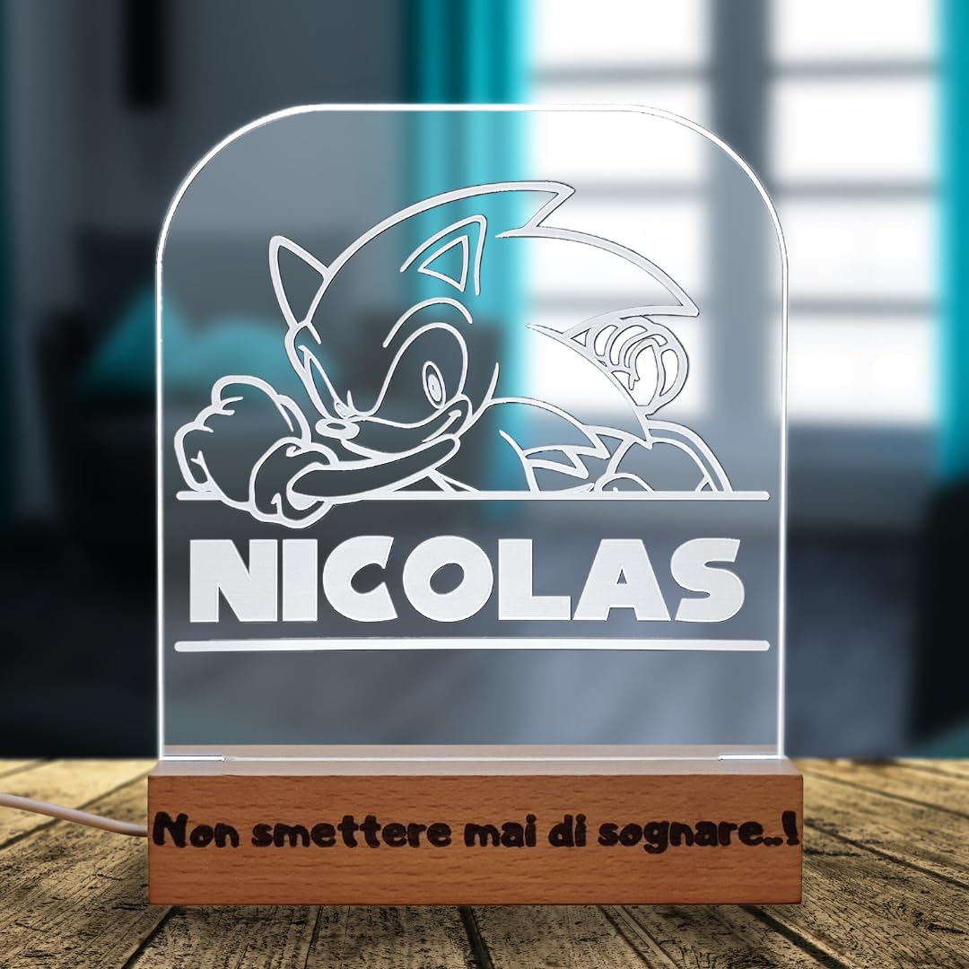 Luce Notturna Personalizzata | Regalo Bambino Sonic | Sport Basket | Luce Notturna Personalizzata| Effetto 3d Led | Gadget Giocattolo Sonic | Idea Regalo Compleanno (Papero)