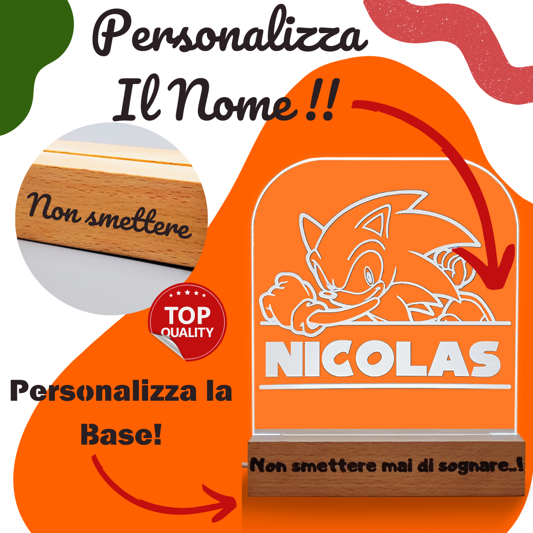 Luce Notturna Personalizzata | Regalo Bambino Sonic | Sport Basket | Luce Notturna Personalizzata| Effetto 3d Led | Gadget Giocattolo Sonic | Idea Regalo Compleanno (Papero)