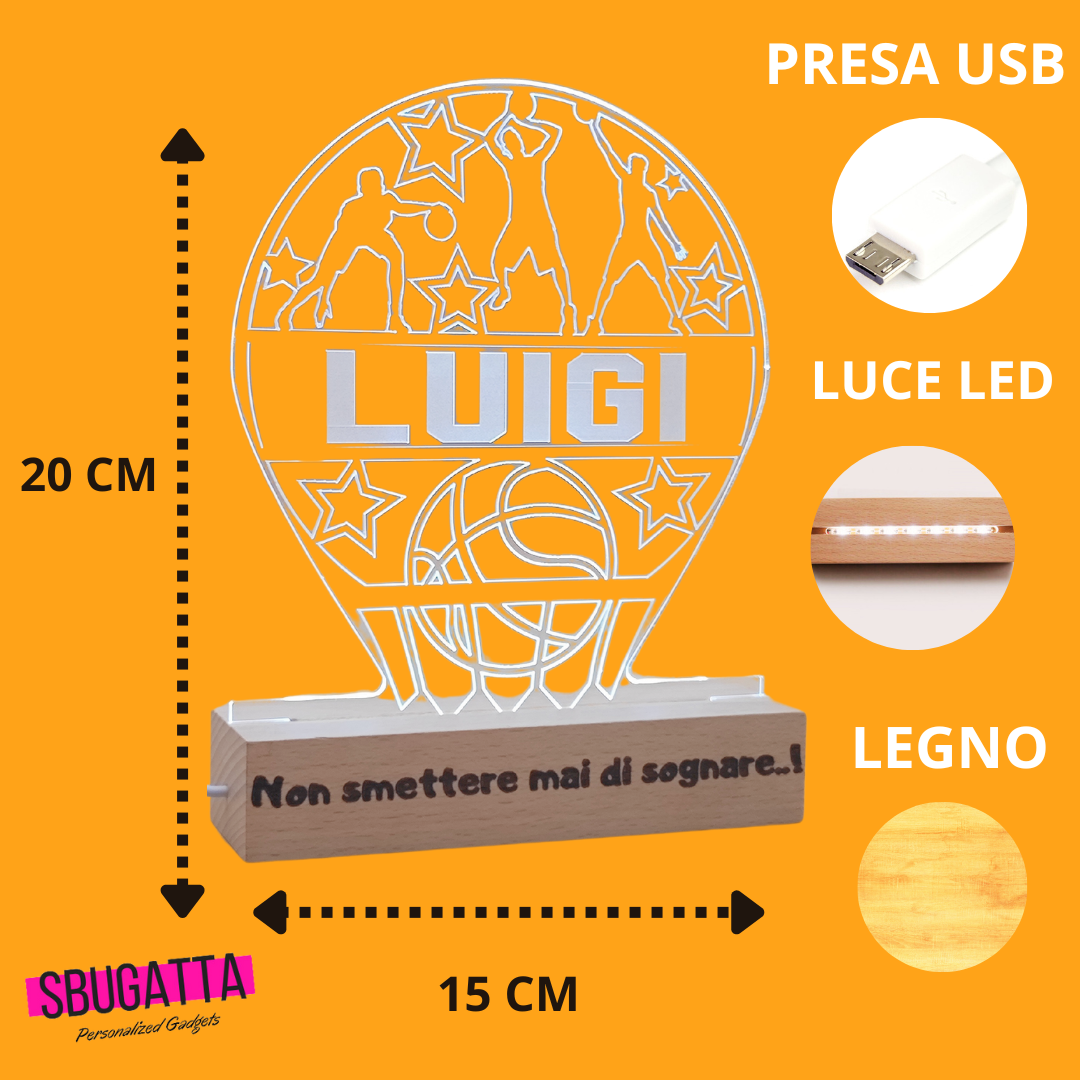 Lampada pallone Luce Notturna Personalizzata| Effetto 3d Led | Gadget Basket | Pallacanestro Calcio