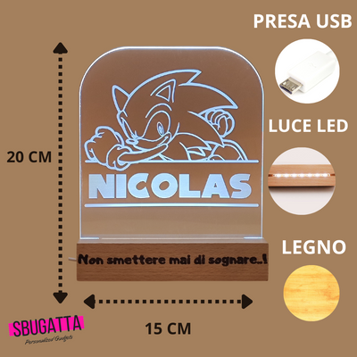 Luce Notturna Personalizzata | Regalo Bambino Sonic | Sport Basket | Luce Notturna Personalizzata| Effetto 3d Led | Gadget Giocattolo Sonic | Idea Regalo Compleanno (Papero)